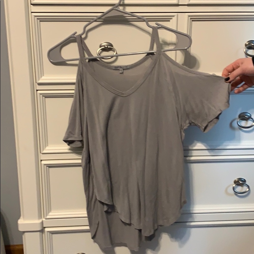 grey cut out shoulders tank top